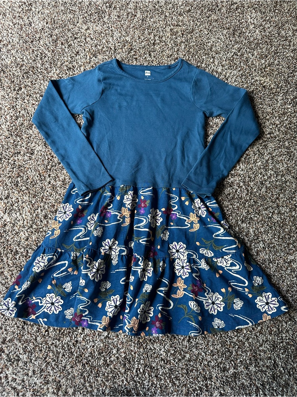 Tea Collection Navy Blue Long-Sleeve Floral Dress